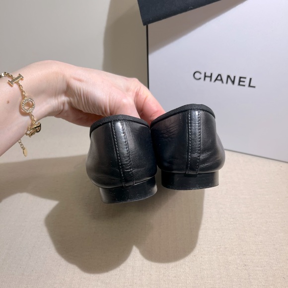 ❗️sold❗️🖤CHANEL🖤 Ballerinas Black Leather and Patent Leather 36 - Picture 8 of 12